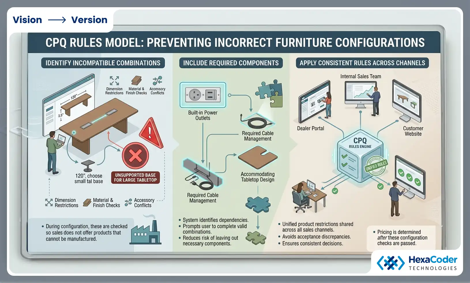 How does a CPQ rules model prevent incorrect configurations?